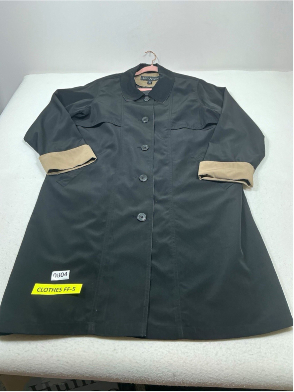 Misty Harbor Womens Black Long Lined Button Front Rain Coat Jacket Size L